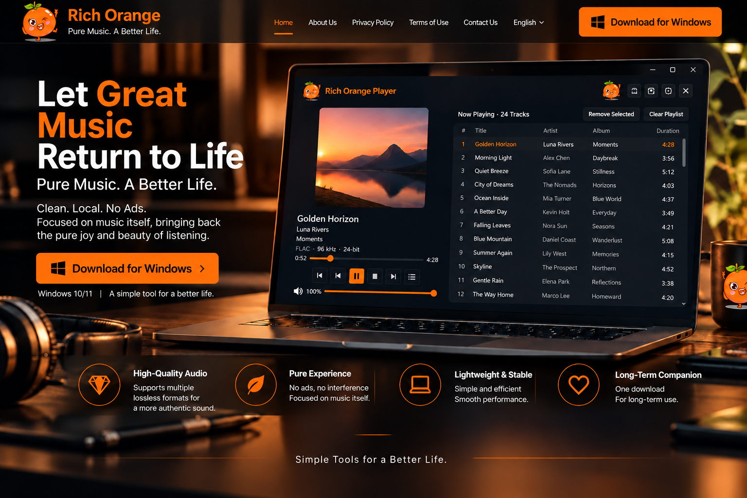 Rich Orange Player 1.0.0 官方網站主視覺